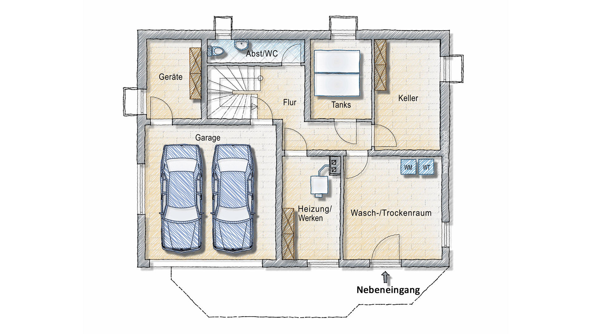 Katzwinkel: Modernes Wohnhaus mit Pool, Solar- und Photovoltaikanlage, Grundriss - Kellergeschoss